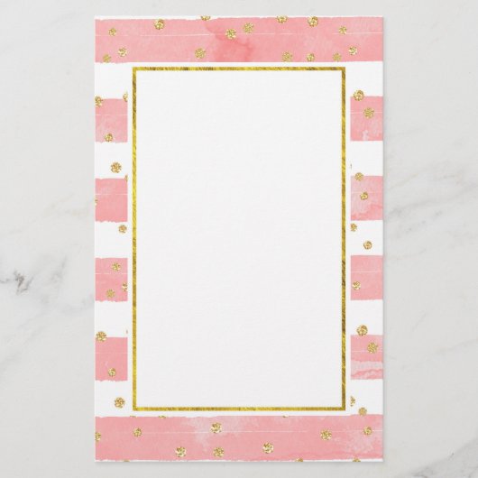 Roze Blush Stripes met Faux Gold Confetti Briefpapier (Voorkant)