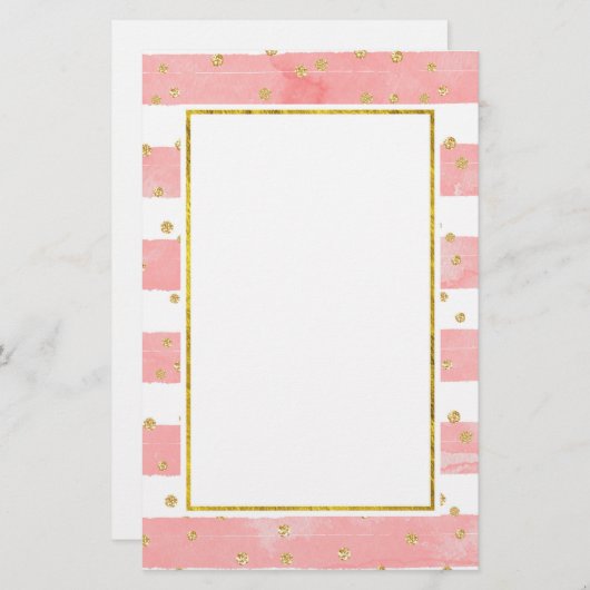 Roze Blush Stripes met Faux Gold Confetti Briefpapier (Voorkant / Achterkant)
