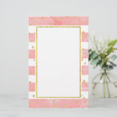 Roze Blush Stripes met Faux Gold Confetti Briefpapier (Staand voorkant)