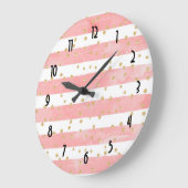 Roze Blush Stripes met Faux Gold Confetti Grote Klok (Hoek)