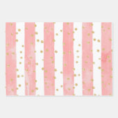 Roze Blush Stripes met Faux Gold Confetti Inpakpapier Vel (Voorkant 3)