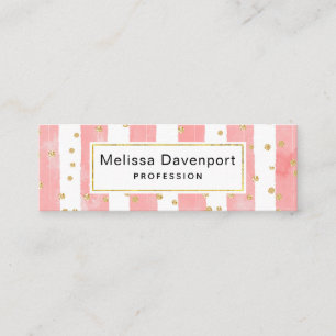 Roze Blush Stripes met Faux Gold Confetti Mini Visitekaartje