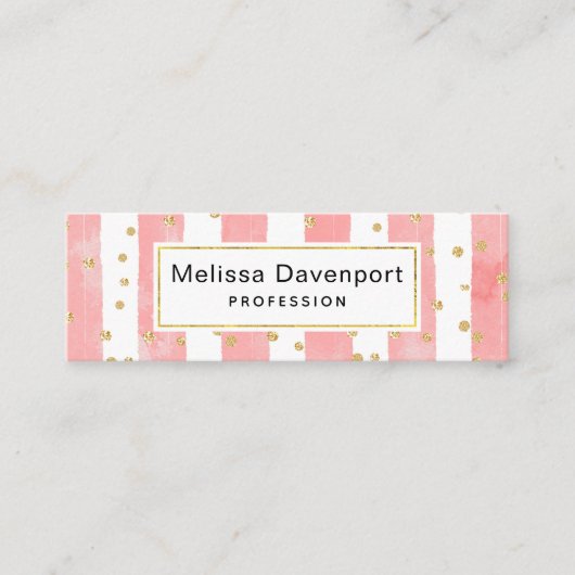 Roze Blush Stripes met Faux Gold Confetti Mini Visitekaartje (Voorkant)