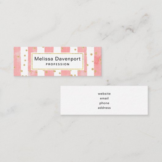 Roze Blush Stripes met Faux Gold Confetti Mini Visitekaartje (Voorkant / Achterkant)