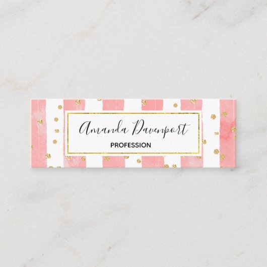 Roze Blush Stripes met Faux Gold Confetti Mini Visitekaartje (Voorkant)