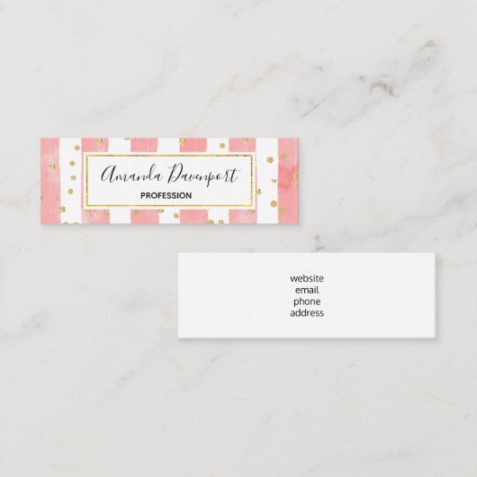 Roze Blush Stripes met Faux Gold Confetti Mini Visitekaartje (Voorkant / Achterkant)
