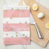 Roze Blush Stripes met Faux Gold Confetti Theedoek (Quarter Fold)
