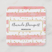 Roze Blush Stripes met Faux Gold Confetti Vierkante Visitekaartje (Voorkant)