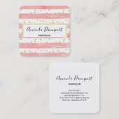 Roze Blush Stripes met Faux Gold Confetti Vierkante Visitekaartje (Voorkant / Achterkant)