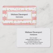 Roze Blush Stripes met Faux Gold Confetti Visitekaartje (Voorkant / Achterkant)
