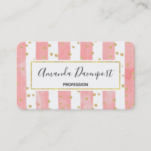 Roze Blush Stripes met Faux Gold Confetti Visitekaartje