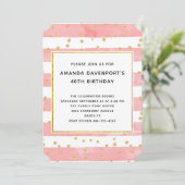 Roze Blush Stripes met Gold Confetti Birthday Kaart (Staand voorkant)