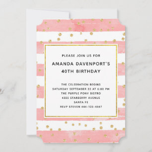 Roze Blush Stripes met Gold Confetti Birthday Kaart