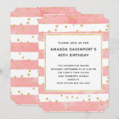 Roze Blush Stripes met Gold Confetti Birthday Kaart (Voorkant / Achterkant)