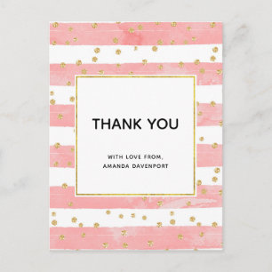 Roze Blush Stripes met Gold Confetti Hartelijk dan Briefkaart