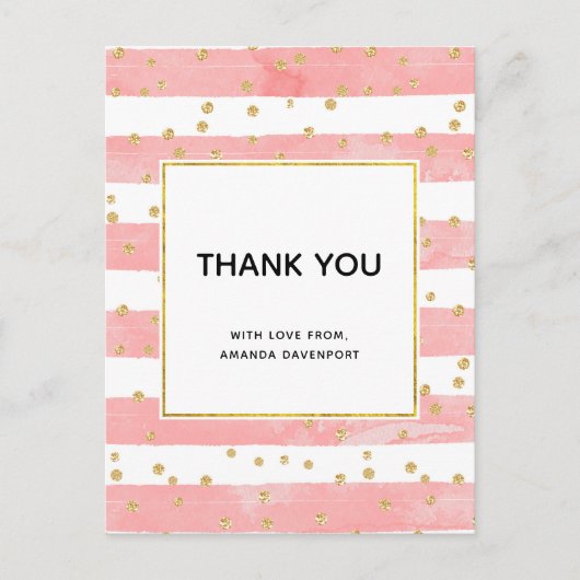 Roze Blush Stripes met Gold Confetti Hartelijk dan Briefkaart (Voorkant)