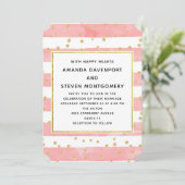 Roze Blush Stripes met Gold Confetti Wedding Kaart (Staand voorkant)