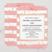 Roze Blush Stripes met Gold Confetti Wedding Kaart (Voorkant / Achterkant)