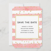 Roze Blush Stripes met Gold Confetti Wedding Save The Date (Voorkant)