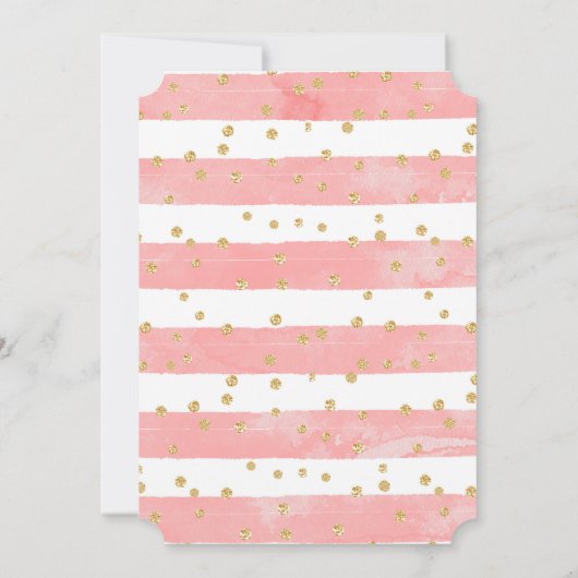 Roze Blush Stripes met Gold Confetti Wedding Save The Date (Achterkant)