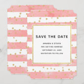 Roze Blush Stripes met Gold Confetti Wedding Save The Date (Voorkant / Achterkant)