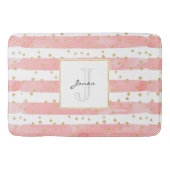 Roze Blush Stripes | Monogram Faux Gold Confetti Badmat (Voorkant)