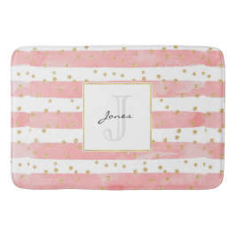 Roze Blush Stripes | Monogram Faux Gold Confetti Badmat