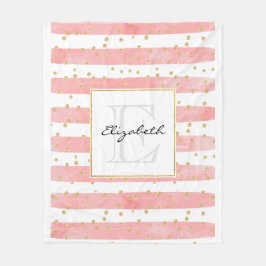 Roze Blush Stripes | Monogram Faux Gold Confetti Fleece Deken