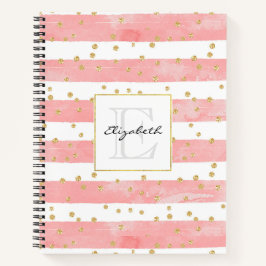 Roze Blush Stripes | Monogram Faux Gold Confetti Notitieboek