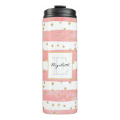 Roze Blush Stripes | Monogram Faux Gold Confetti Thermosbeker (Voorkant)