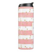 Roze Blush Stripes | Monogram Faux Gold Confetti Thermosbeker (Gedraaid links)