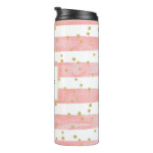 Roze Blush Stripes | Monogram Faux Gold Confetti Thermosbeker (Geroteerd rechts)