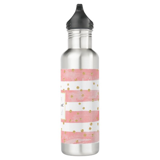 Roze Blush Stripes | Monogram Faux Gold Confetti Waterfles (Rechts)