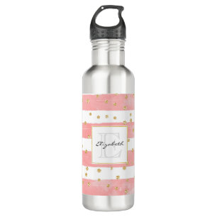 Roze Blush Stripes   Monogram Faux Gold Confetti Waterfles
