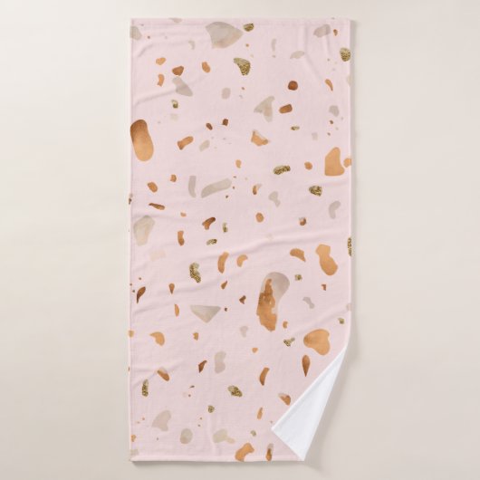 Roze Blush Terrazzo met gouden kopervlekken Bad Handdoek (Badhanddoek)
