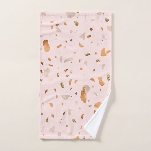Roze Blush Terrazzo met gouden kopervlekken Bad Handdoek (Handdoek)