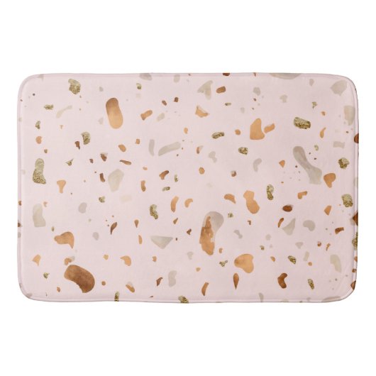 Roze Blush Terrazzo met gouden kopervlekken Badmat (Voorkant)
