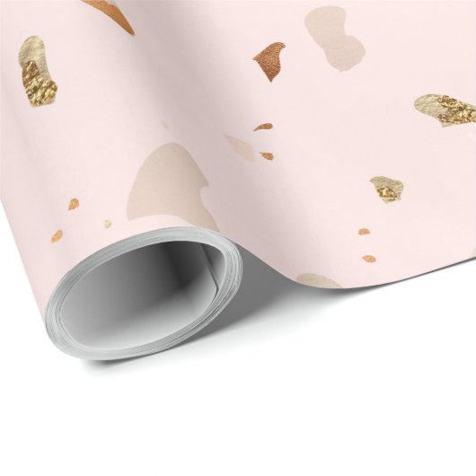 Roze Blush Terrazzo met gouden kopervlekken Cadeaupapier (Rol Hoek)