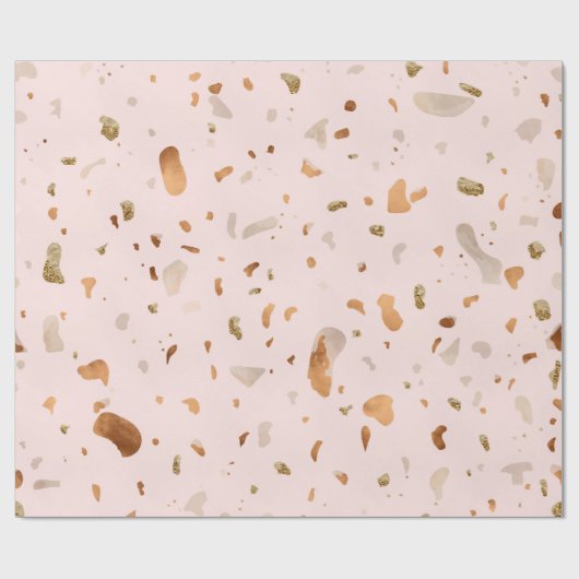Roze Blush Terrazzo met gouden kopervlekken Cadeaupapier (Vlak)