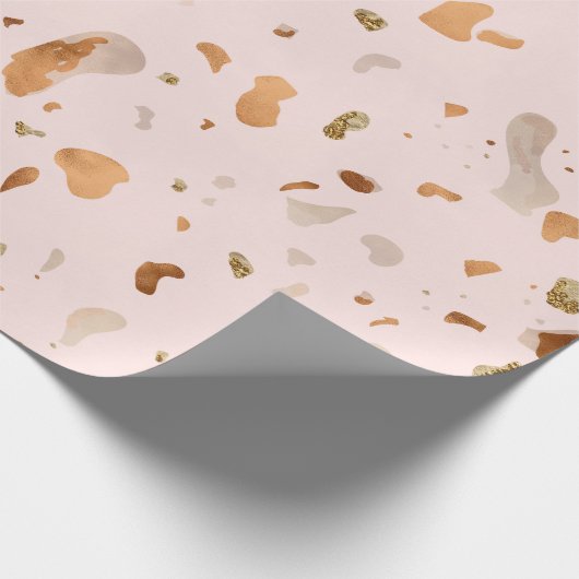 Roze Blush Terrazzo met gouden kopervlekken Cadeaupapier (Hoek)