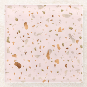 Roze Blush Terrazzo met gouden kopervlekken Glazen Onderzetter