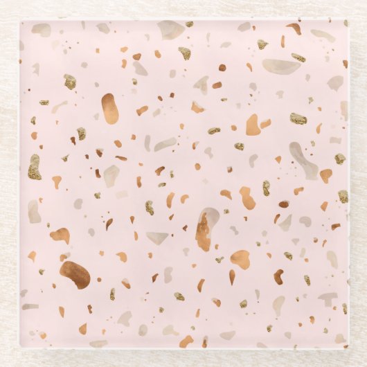 Roze Blush Terrazzo met gouden kopervlekken Glazen Onderzetter (Voorkant)