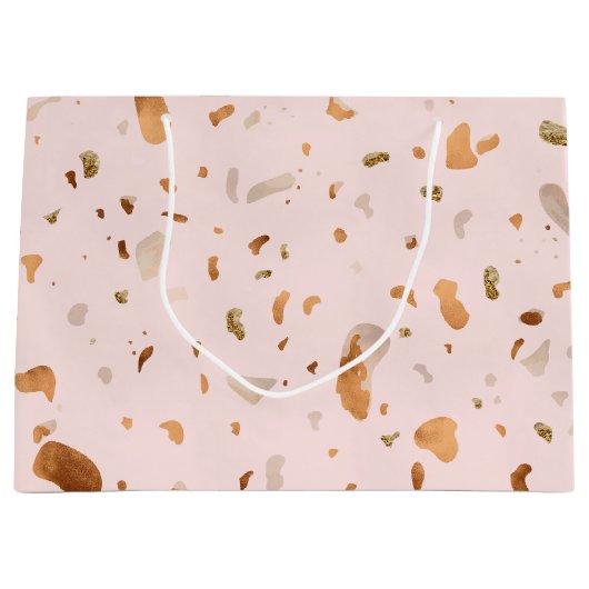 Roze Blush Terrazzo met gouden kopervlekken Groot Cadeauzakje (Voorkant)