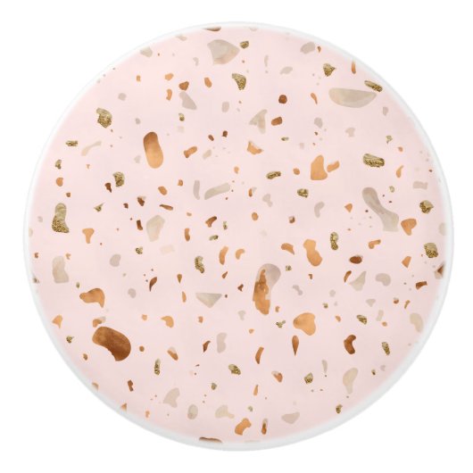 Roze Blush Terrazzo met gouden kopervlekken Keramische Knop (Voorkant)