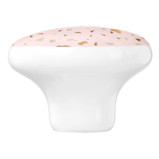 Roze Blush Terrazzo met gouden kopervlekken Keramische Knop (Zijkant)