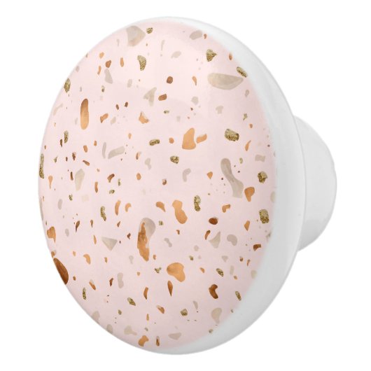 Roze Blush Terrazzo met gouden kopervlekken Keramische Knop (Rechts)