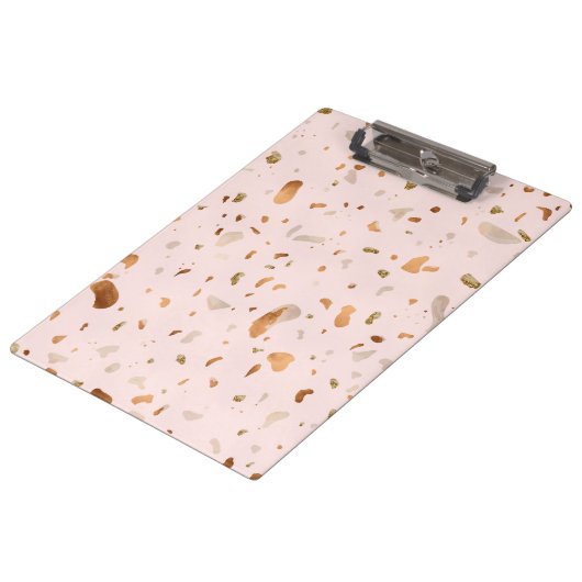 Roze Blush Terrazzo met gouden kopervlekken Klembord (Gekanteld)