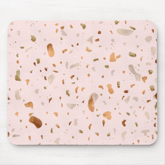 Roze Blush Terrazzo met gouden kopervlekken Muismat (Voorkant)