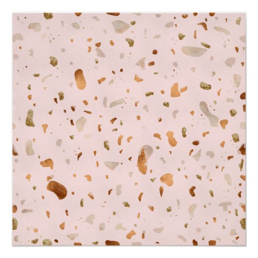 Roze Blush Terrazzo met gouden kopervlekken Perfect Poster (Voorkant)
