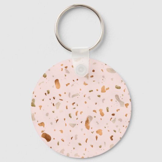 Roze Blush Terrazzo met gouden kopervlekken Sleutelhanger (Voorkant)